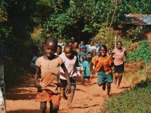 Children running and walking